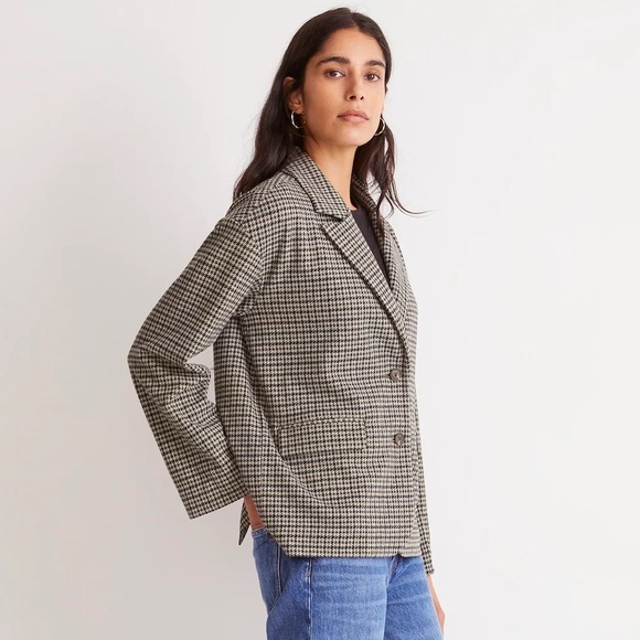 Madewell Oversized Knit Blazer in Green Houndstooth - Size XXS - Picture 6 of 15